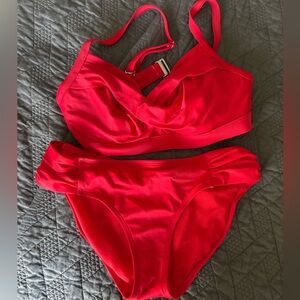 Red Athleta two piece swimsuit in size small and 34 b/c